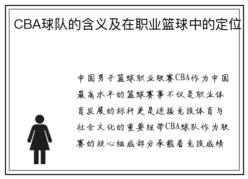 CBA球队的含义及在职业篮球中的定位